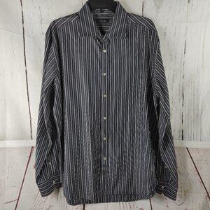 Zara Man Men's Gray White Striped Button Front Long Sleeve Shirt Size 18 Eur 16